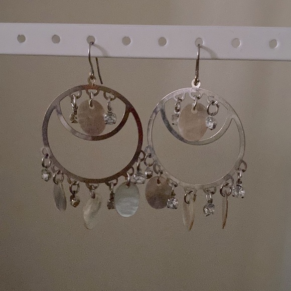 Y2K Gorgeous dream catcher styled earrings w/ rhinestones &  mother of pearl - Picture 3 of 4